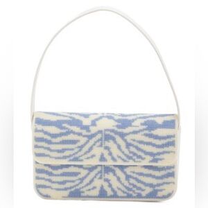 NWT! White Blue Zebra Print Beaded Shoulder Bag